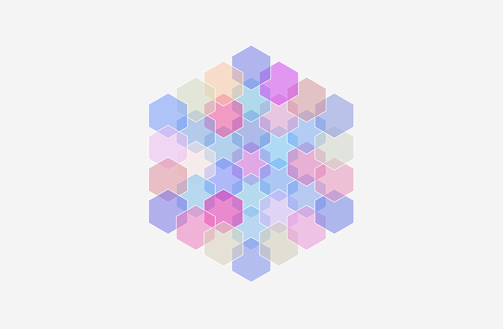 A digital hexagon pattern made up of smaller colorful hexagons.